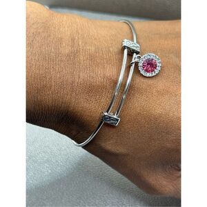 Real Simple Jewelry Pink Sapphire Rhodium Played Silver Bangle